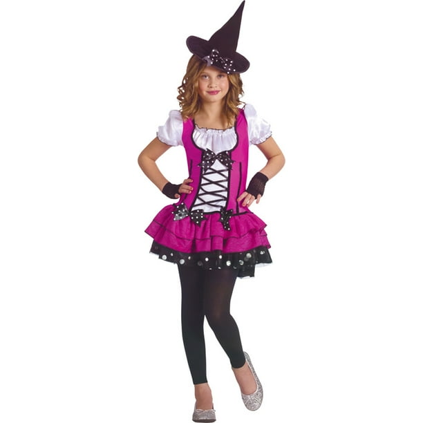 CHILD WITCH CLASSIC COSTUME WITH HAT HORROR OUTFITS HALLOWEEN DRESS 4-12 YRS HB